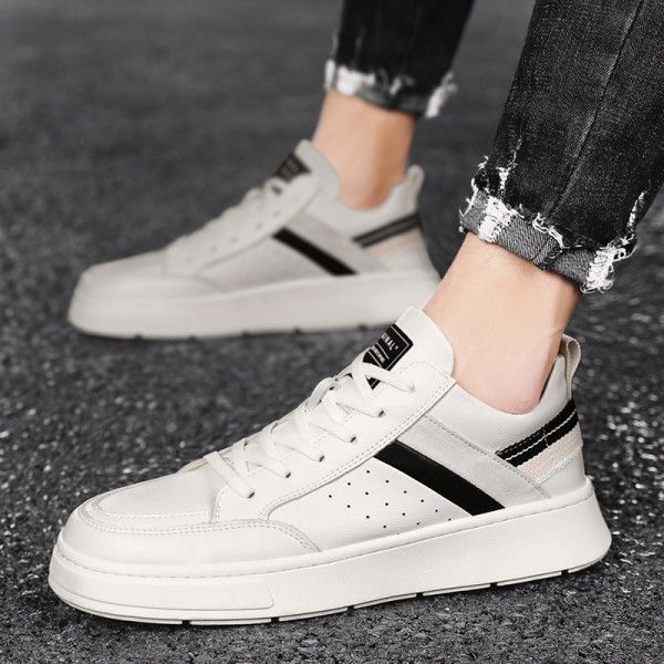 2021 spring and autumn solid color spot round head light viscose shoes men's casual low top thick sole white men's board shoes