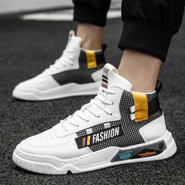 Spring and autumn 2021 high top breathable round head single shoes daily casual small white shoes pure color injection molding Pu board shoes men's shoes