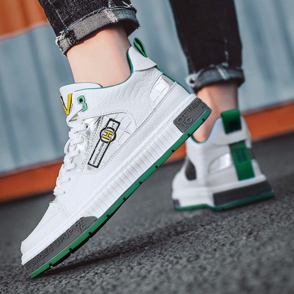 Spring and summer 2021 round head leisure sports men's super fiber low top spot white flat heel solid stitched men's board shoes