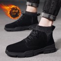 2021 men's shoes single front lace up high top Plush Snow Boots daily square heel winter solid round Martin boots