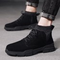 2021 men's shoes single front lace up high top Plush Snow Boots daily square heel winter solid round Martin boots