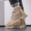 2021 men's shoes single front lace up high top Plush Snow Boots daily square heel winter solid round Martin boots