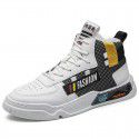 Spring and autumn 2021 high top breathable round head single shoes daily casual small white shoes pure color injection molding Pu board shoes men's shoes