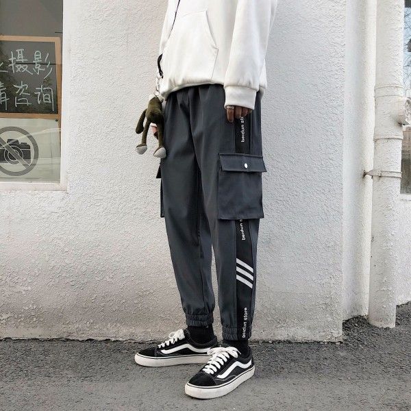 Men's overalls new products in autumn and winter Korean fashion casual versatile sports men's youth loose Plush pants 