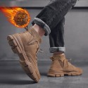 2021 men's shoes single front lace up high top Plush Snow Boots daily square heel winter solid round Martin boots