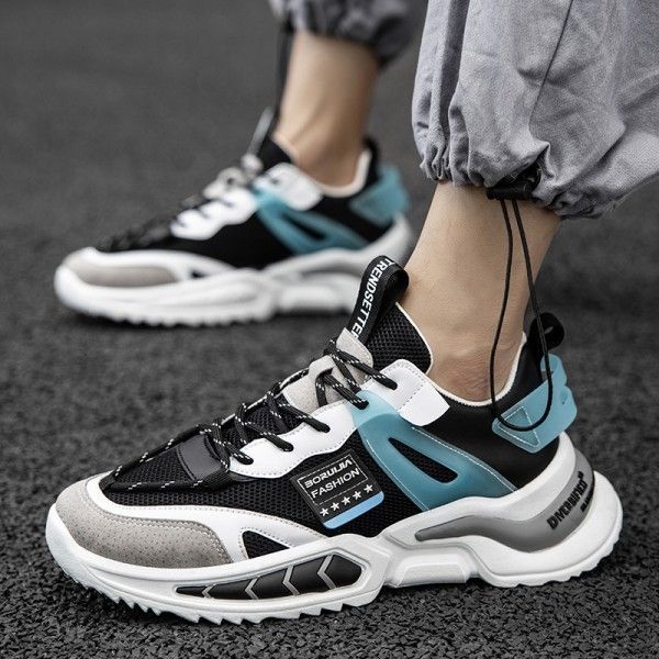 Before spring and autumn 2021 lace up rubber low top round head black men's sports shoes casual everyday light men's shoes