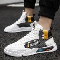 Spring and autumn 2021 high top breathable round head single shoes daily casual small white shoes pure color injection molding Pu board shoes men's shoes