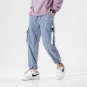 Overalls men's autumn solid color toe binding Korean fashion brand loose large pocket men's sports leisure quarter length pants 