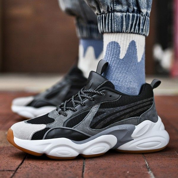 Men's shoes autumn and winter 2020 new round head lace up low top thick soled running sports casual father shoes versatile fashion shoes