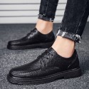 2021 new front lace solid black men's Retro British Martin boots super fiber flat heel round head men's shoes