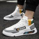 Spring and autumn 2021 high top breathable round head single shoes daily casual small white shoes pure color injection molding Pu board shoes men's shoes