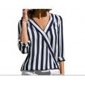 New fall 2018 eBay Amazon European and American women's long sleeve V-neck stripe women's Shirt Top