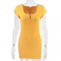 Cross border new button short sleeve hip skirt 80066 European and American new sexy women's short sleeve dress hair 