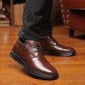 2020 winter new leather cotton shoes men's leisure high top Plush warm dad shoes lace up non slip men's cotton shoes
