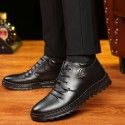 2020 winter new leather cotton shoes men's leisure high top Plush warm dad shoes lace up non slip men's cotton shoes