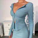 European and American new sexy zipper cardigan 93338 foreign trade cross border temperament slim long sleeve top autumn women's wear 