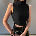 Europe and the United States 2020 foreign trade fashion new mini vest 28473p slim solid color round neck drawstring short vest for women 