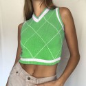 23424p contrast line diamond lattice V-neck three tank top Y2K fashion trend navel revealing Sexy Sports sweater