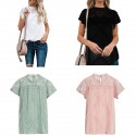 European and American clothing summer lace T-shirt summer short sleeve geometric stitching lace top