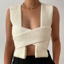 European and American foreign trade new sexy cross denim top 23612p slim sexy temperament base woolen vest female 