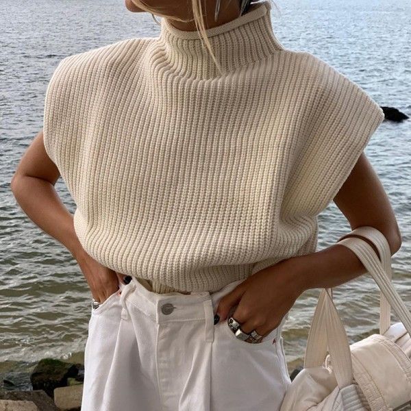 Foreign trade cross border autumn and winter new pure color woolen sweater 27458p sexy temperament high neck short sleeve sweater top female 