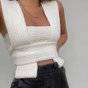 European and American foreign trade new sexy cross denim top 23612p slim sexy temperament base woolen vest female 