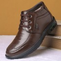 Winter new leather Plush warm dad cotton shoes middle aged and old leisure shoes round head antiskid men's cotton boots