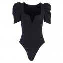 23028 European and American button one piece women's spring and summer 2020 foreign trade new pleated bubble sleeve cross border