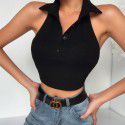 Cross border supply open back sleeveless vest women's 23119 foreign trade new cross border Lapel sexy button top 
