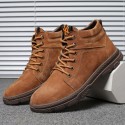 Men's cotton shoes new men's Plush casual cotton shoes youth fashion Martin boots men's leather high help tooling shoes