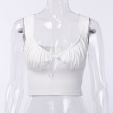 2020 cross border new European and American solid color open back summer vest women's 93223 open back bow pleated top