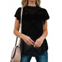European and American clothing summer lace T-shirt summer short sleeve geometric stitching lace top