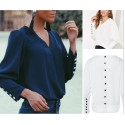 European and American new 2019 Amazon foreign trade shirt popular long sleeve straight breasted splicing V-neck T-shirt 