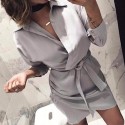 Cross border European and American women's clothing eBay express new belt irregular shirt dress 