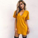 Ebaywish summer hit solid loose short sleeve deep V-neck cut-out T-shirt dress