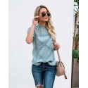 European and American clothing summer lace T-shirt summer short sleeve geometric stitching lace top