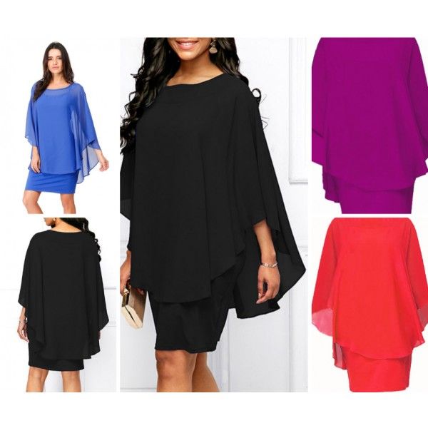 Amazon eBay European and American women's new sexy meat covered dress fake two-piece blouse Chiffon Skirt