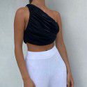 European and American foreign trade fashion new waistcoat women's 28453p sexy one shoulder solid color slim pleated waistcoat women's hair 