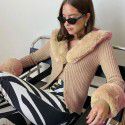 European and American foreign trade in autumn and winter 2020 new long sleeve top 23413p sexy wool collar knitted coat female