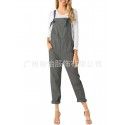 Europe and the United States in the summer of 2018 loose casual pocket belt pants women's large one-piece pants