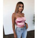 Europe and the United States summer new pure color women's sexy nightclub simulation silk suspender strap top bottom shirt 