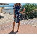 2018 Amazon eBay European and American women's Beach skirt one shoulder tree leaf print split dress
