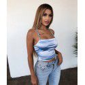 Europe and the United States summer new pure color women's sexy nightclub simulation silk suspender strap top bottom shirt 
