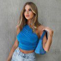 European and American foreign trade fashion new waistcoat women's 28453p sexy one shoulder solid color slim pleated waistcoat women's hair 