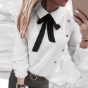 Amazon 2019 foreign trade new style celebrity style neckline color matching bow tie temperament shirt top women's wear