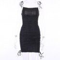 2020 foreign trade new drawstring Pleated Dress women's 23056 spring show chest sexy slim versatile hip skirt