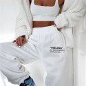 European and American foreign trade new pure color slim fit sports casual pants women's 23223p elastic waist letter printing pants women's 