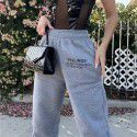 European and American foreign trade new pure color slim fit sports casual pants women's 23223p elastic waist letter printing pants women's 