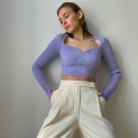European and American fashion autumn new long sleeve slim top women's 23222p sexy peach heart V-Neck Sweater