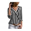 New fall 2018 eBay Amazon European and American women's long sleeve V-neck stripe women's Shirt Top